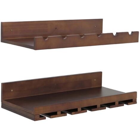 Juego de 2 estantes de pared para botellas y vasos 61 x 28 cm prácticos y decorativos para cocina o salón madera marrón 040009078