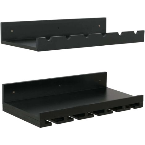 Juego de 2 estantes de pared para botellas y vasos 61 x 28 cm prácticos y decorativos para cocina o salón madera negra 040009080