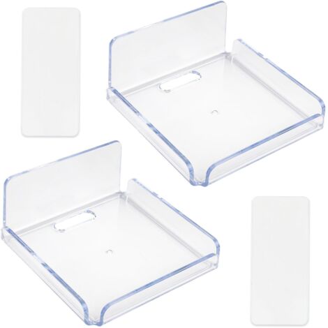 Juego de 2 estantes flotantes de acrílico para pegar en un pequeño estante de pared transparente e invisible para libros/fotos/cuadros/exhibiciones en el dormitorio, sala de estar, baño.