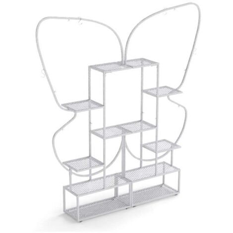 Juego de 2 estantes metálicos para plantas 56 x 26 x 185 cm forma de mariposa robusta y creativa metal blanco 200014809