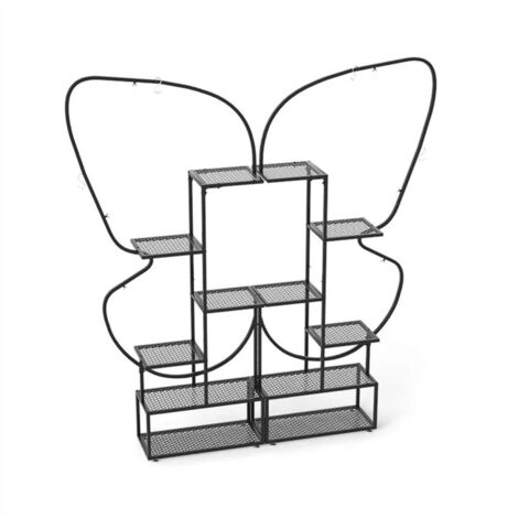 Juego de 2 estantes metálicos para plantas 56 x 26 x 185 cm soporte creativo para flores de 6 niveles en metal negro 200014810