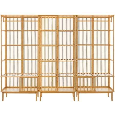 Juego de 2 estantes y 1 estante de bambú 185 x 240 x 45 cm natural 030008165