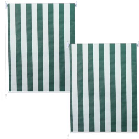 Juego de 2 estores enrollables con kit de montaje, 120 x 230 cm, protección solar, opaco, verde/blanco 040007441
