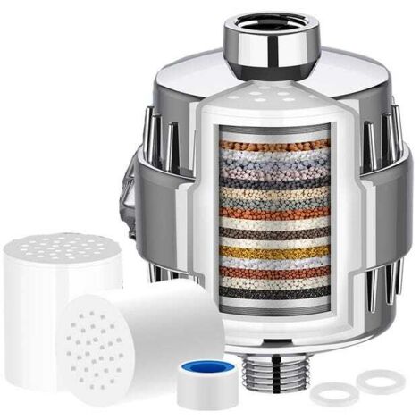 Juego de 2 filtros de ducha universales de 20 niveles + 1 filtro - Purificador de agua dura - Elimina metales pesados y otros sedimentos