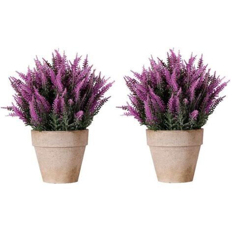 Juego de 2 flores artificiales, planta de mesa, árbol topiario con maceteros, morado, 15 cm