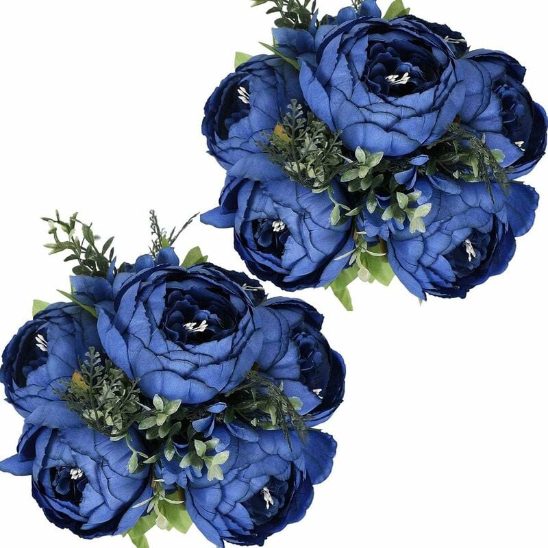 

Juego de 2 flores de seda artificiales para bodas, hogar, jardín, decoración de fiestas (azul)