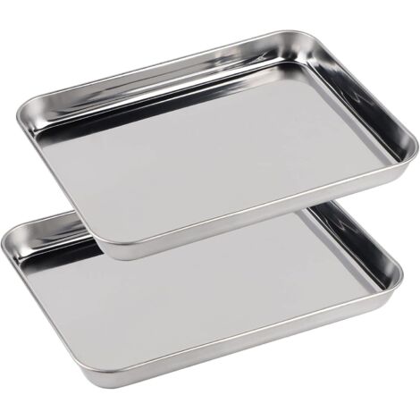 Juego de 2 fuentes rectangulares pequeñas para horno (23 x 17 x 2,5 cm), fabricadas en acero inoxidable y aptas para lavavajillas. Ideales para horno, vitrocerámica, freír o asar a la parrilla.