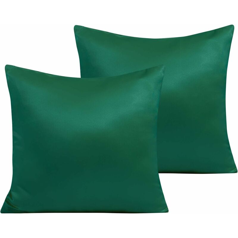 

Juego de 2 fundas de almohada de satén con cremallera, funda de almohada suave que cuida la piel y la pérdida de cabello, 65x65 cm, verde negruzco