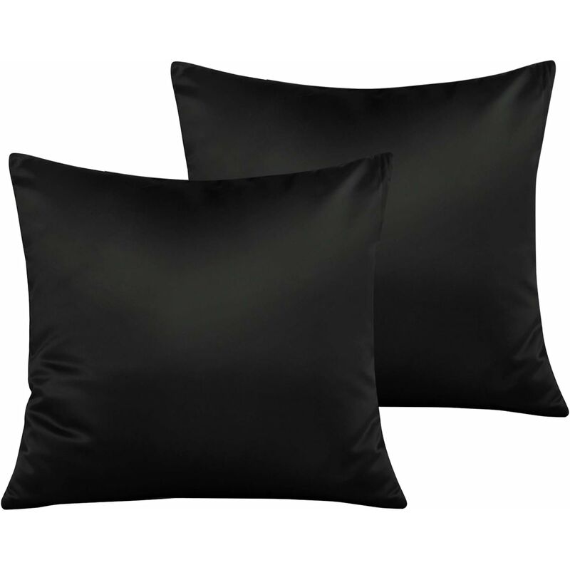 

Juego de 2 fundas de almohada de satén con cremallera, funda de almohada suave que cuida su piel y la pérdida de cabello, 65x65cm, negro