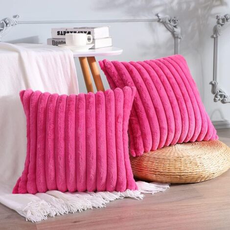 Juego de 2 fundas de almohada de terciopelo afelpado, fundas de almohada de suave piel sintética, fundas de cojín decorativas para dormitorio, cama, coche, hogar, sofá (45x45cm, rojo rosado)