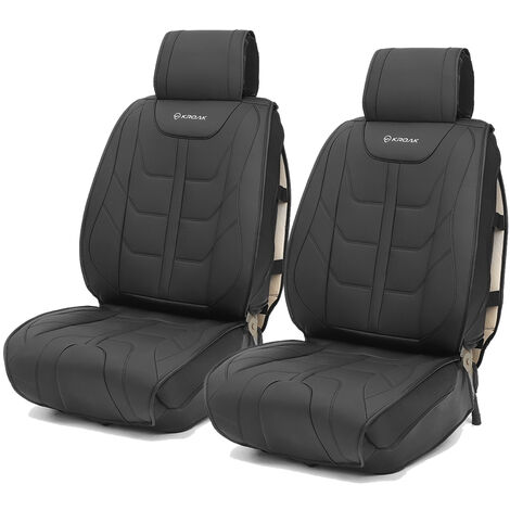 Juego de 2 fundas de asiento, cojín de asiento delantero de coche, alfombrilla de cojín de cuero PU, transpirable, KROAK SC-001, negro