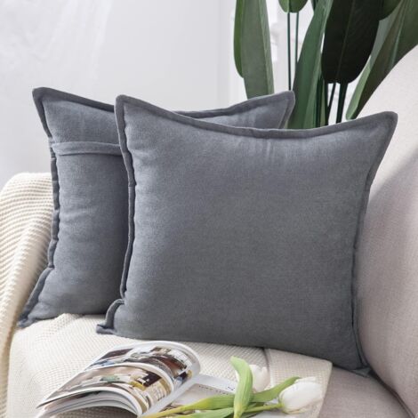 Juego de 2 fundas de cojín cortas, suaves y decorativas de chenilla para sofá y dormitorio, 45 x 45 cm, color gris.