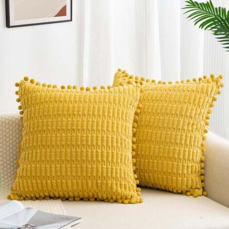 Juego de 2 fundas de cojín de 45 x 45 cm, de pana, suave, estilo bohemio, para sofá, dormitorio, hogar y coche, decorativas, color amarillo.