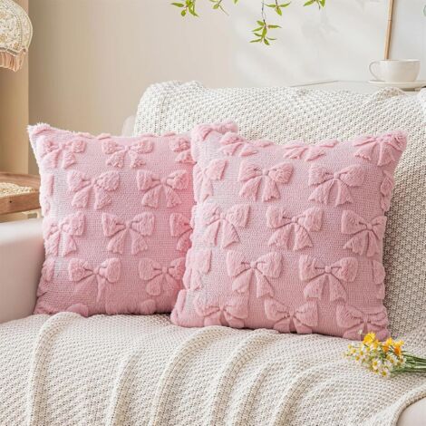 Juego de 2 fundas de cojín de felpa rosa (45 x 45 cm), decorativas y suaves, de estilo bohemio, para sofá, salón, dormitorio, oficina o balcón.