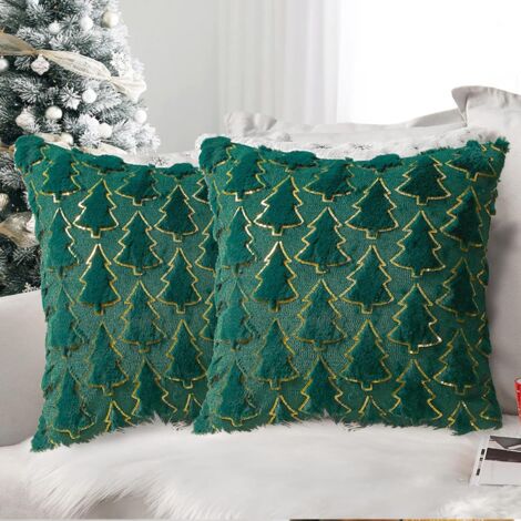 Juego de 2 fundas de cojín decorativas con forma de árbol de Navidad – para dormitorio, sofá, decoración del hogar (verde, 45 x 45 cm)