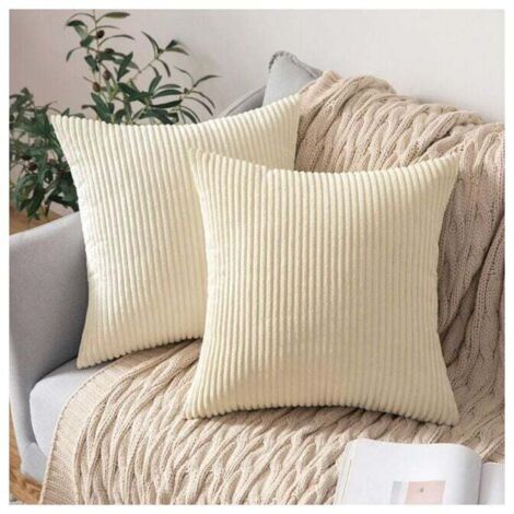 Juego de 2 fundas de cojín decorativas de pana beige de 45 x 45 cm, suaves para el hogar, el salón y el dormitorio.