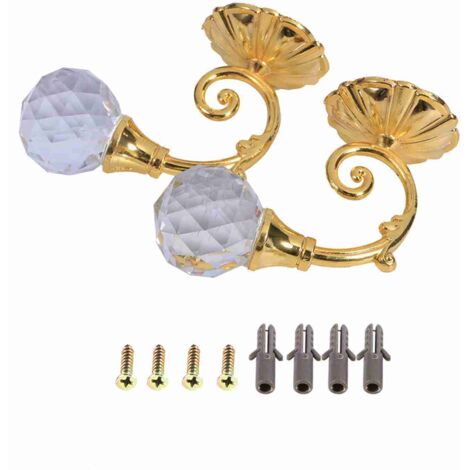 Juego de 2 ganchos de pared de metal y cristal – Soporte decorativo para cortinas y bufandas – Ganchos con cristal dorado de 3 cm (juego de 2)