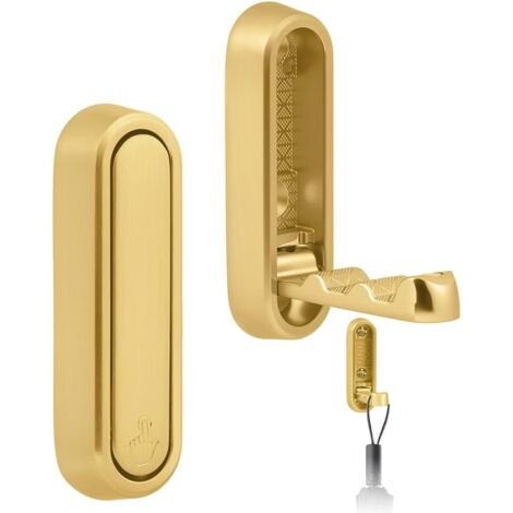 Juego de 2 ganchos de pared plegables de aluminio, con ganchos ocultos de 90°, adecuados para oficinas, cocinas, dormitorios y baños, color dorado.