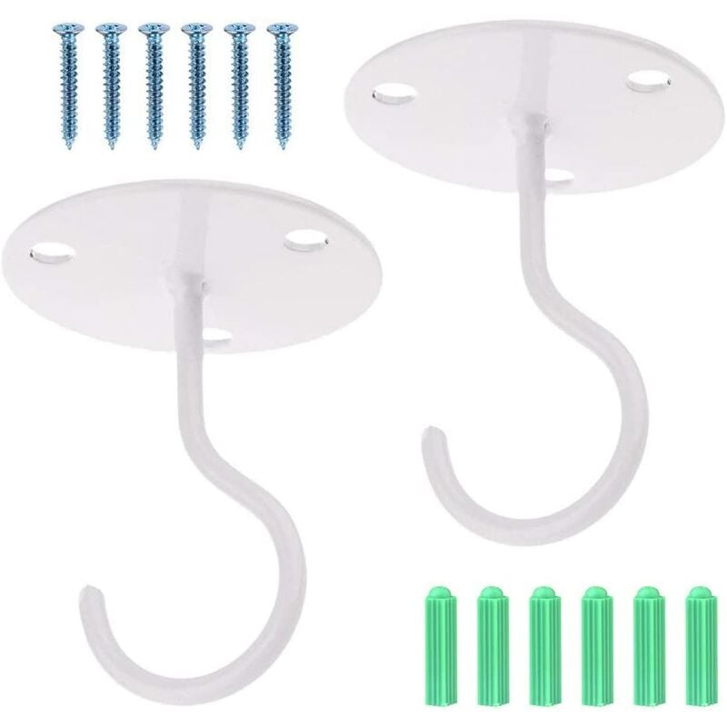

Juego de 2 ganchos de techo de montaje en pared blancos, ganchos para colgar de placa de metal, gancho de techo de hierro para colgar plantas /
