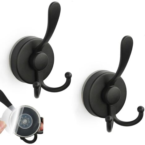 Juego de 2 ganchos de ventosa negros: ganchos de ventosa resistentes para el baño, ganchos de vacío dobles para colgar toallas, abrigos y sombreros.