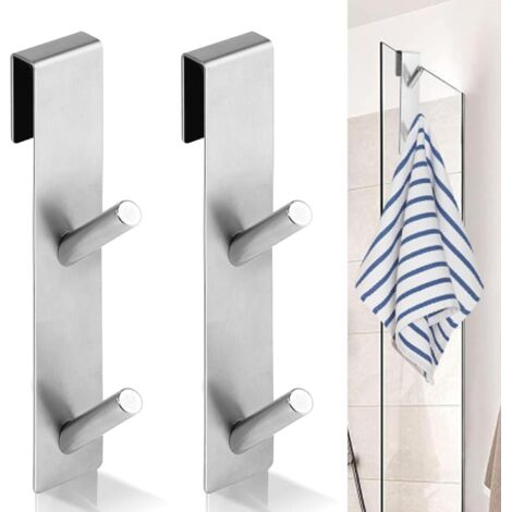 Juego de 2 ganchos para ducha, gancho para toallas sin necesidad de taladrar, ganchos para puertas de ducha de cristal sin marco.