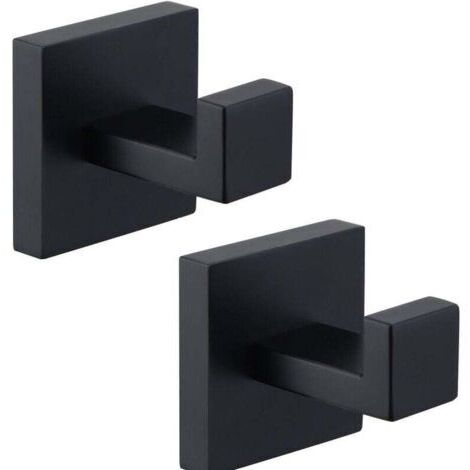 Juego de 2 ganchos para toallas en negro mate, ganchos para abrigos de acero inoxidable 304, toallero, gancho de pared para baño de estilo industrial moderno
