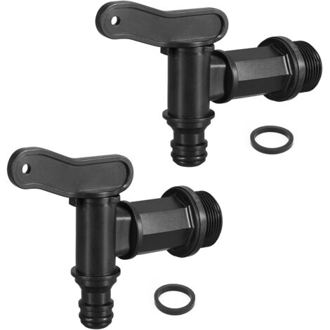 Juego de 2 grifos para cisterna de agua de lluvia, adaptador para depósito IBC, adaptador para grifo de cisterna, racores para manguera con cierre de plástico, adaptador para depósito (2 piezas)