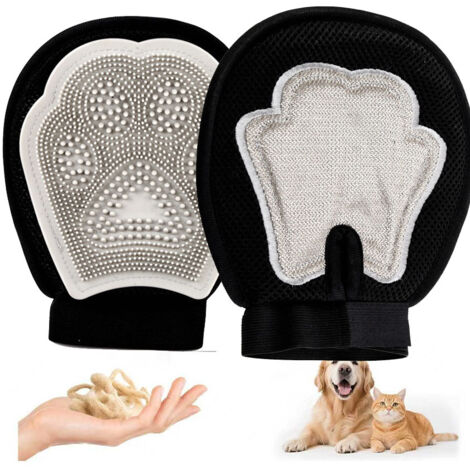 Juego de 2 guantes para el cuidado de mascotas (perros y gatos), gris, para eliminar el pelo de los gatos.