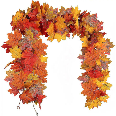 Juego de 2 guirnaldas artificiales de hojas de arce otoñales de 180 cm, ideal para decoración de otoño, Halloween, Acción de Gracias y bodas.