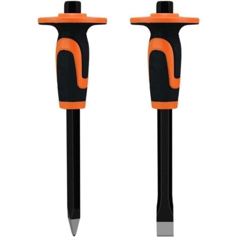 Juego de 2 herramientas de corte para mampostería, XU, cincel, kit completo de cinceles duraderos con protectores para hormigón, ladrillos y piedras: incluye cincel para ladrillos y cincel plano para 