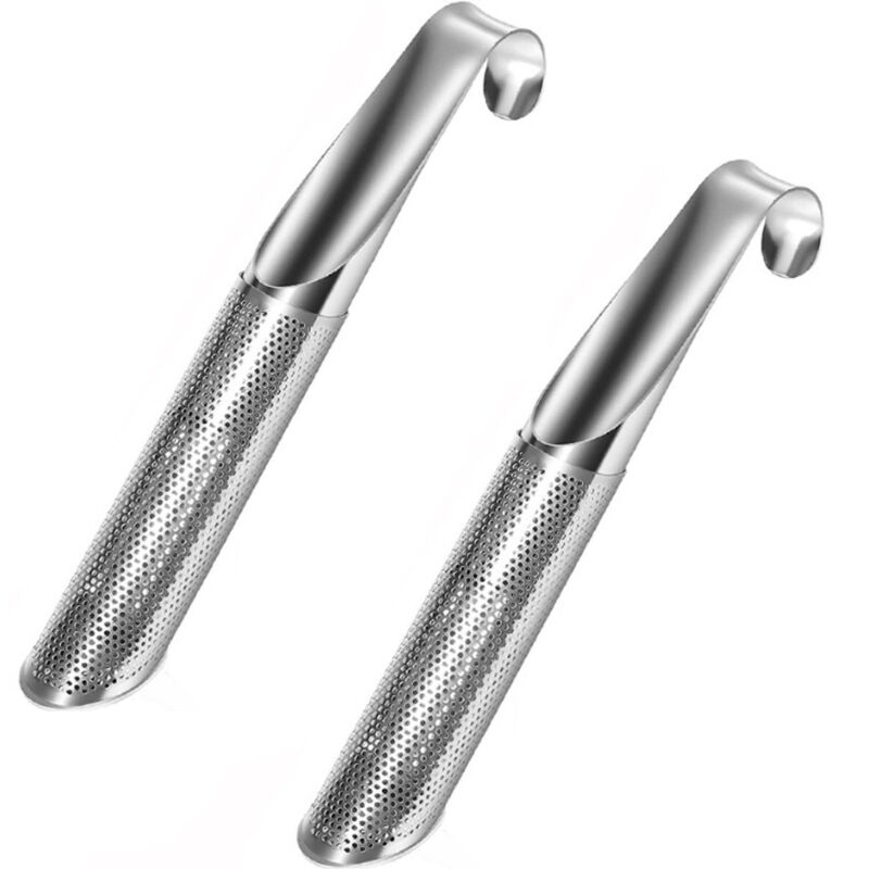 Juego de 2 infusores tubulares de acero inoxidable, 14,5 x 3 cm – Malla fina, gancho para colgar, para té a granel, infusiones y café – Universal