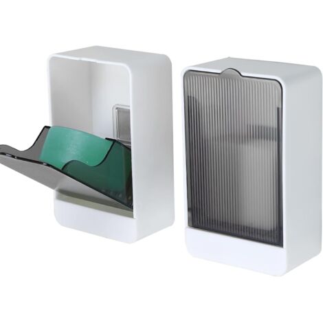 Juego de 2 jaboneras autolimpiables para ducha con tapa, de montaje en pared, aptas para baños, bañeras y lavabos, impermeables, blancas, con adhesivo (blanco).