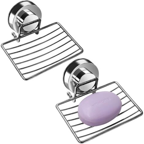 Juego de 2 jaboneras con ventosa, fabricadas en acero inoxidable 304, aptas para la ducha, el baño, la bañera, la cocina y el fregadero (plateadas y transparentes).