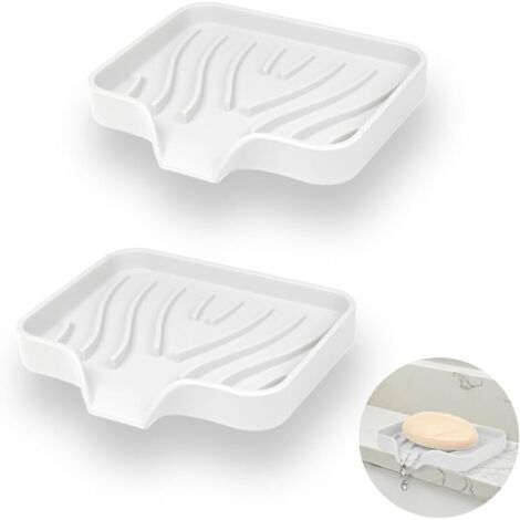 Juego de 2 jaboneras de silicona, jaboneras de baño con drenaje, jaboneras angulares, jaboneras antideslizantes para ducha, cocina y bañera (blancas)