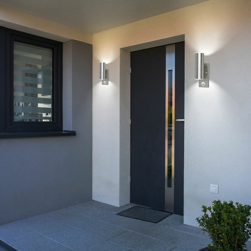 

Juego de 2 luces para exteriores Lámparas de pared con sensor de 120 ° Focos Up Down Iluminación de camino de jardín de acero inoxidable