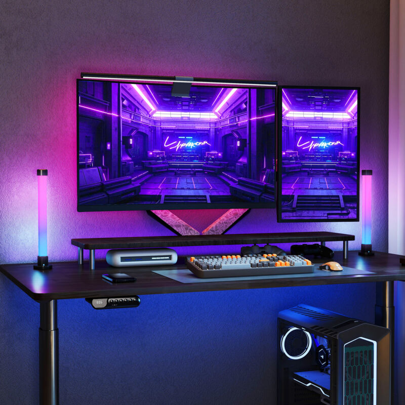 Juego de 2 lámparas de mesa, lámpara de mesa con aplicación y control remoto, sincronización de música, modos de color y temporizador