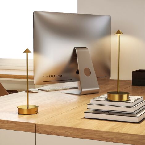 Juego de 2 Lámparas de Mesa LED Recargables con USB y Control Táctil y Luz Regulable Ø10x30 cm Dorado