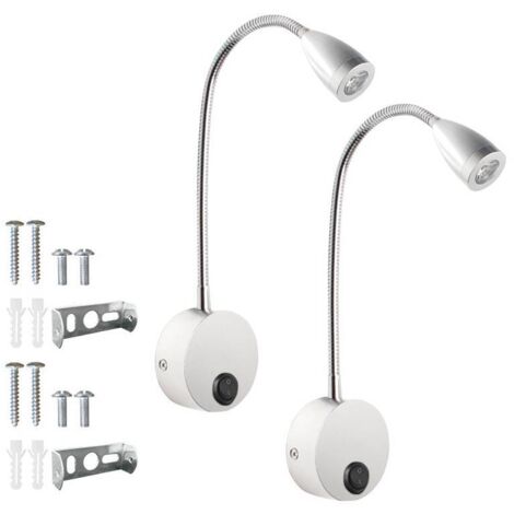 Juego de 2 lámparas de noche LED, lámparas de lectura de cuello de cisne, 3 W, luz cálida 3000 K