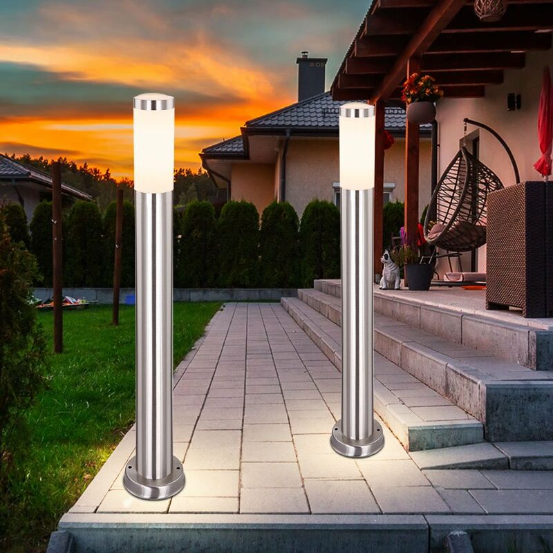 

Juego de 2 luces de pie para exteriores, lámparas de camino, iluminación de jardín de acero inoxidable, IP44