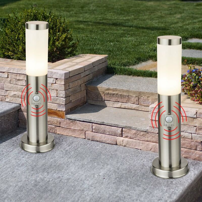 

Juego de 2 lámparas de pie para exteriores, iluminación de caminos de jardín, detector de movimiento, lámpara de pie con base de acero inoxidable