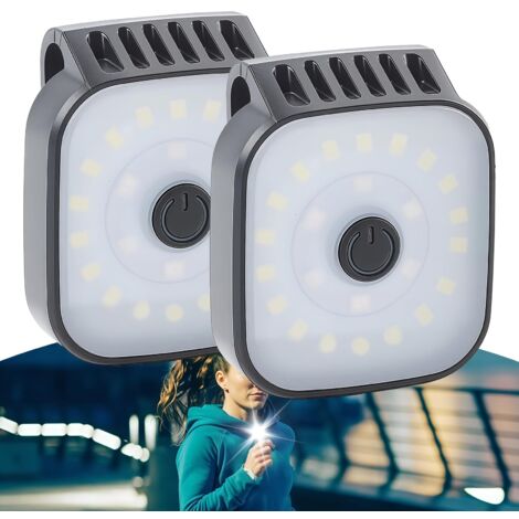Juego de 2 linternas frontales LED con clip - Linterna frontal recargable con clip - Alto brillo - Luz nocturna - Para correr, escalar, acampar, hacer senderismo