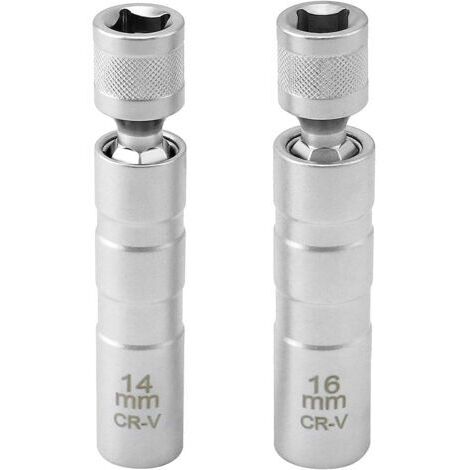 Juego de 2 llaves magnéticas para bujías de 16 mm/14 mm de largo, extractor de casquillos para bujías, llaves flexibles para bujías de 3/8" - 10 mm, herramienta de extracción de bujías de 12 puntas, p
