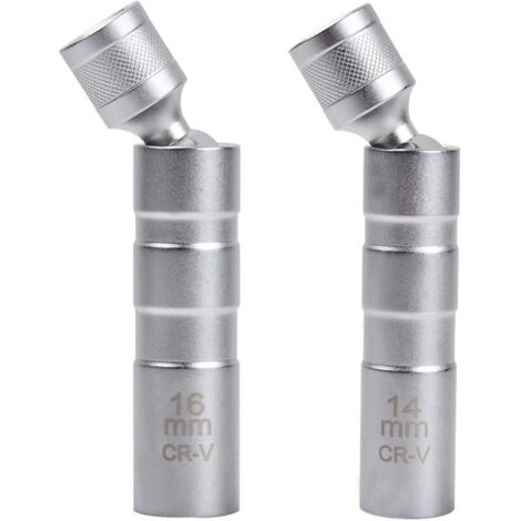 Juego de 2 llaves magnéticas para bujías - Llave universal flexible para reparación de automóviles (14 mm y 16 mm) con vaso de 3/8 de pulgada y herramienta de extracción flexible