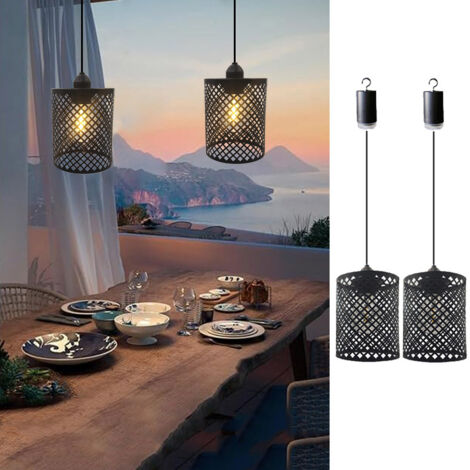 Juego de 2 luces colgantes de hierro para exterior, lámpara de ambiente decorativa retro, luz cálida, casquillo E27, con mando a distancia.