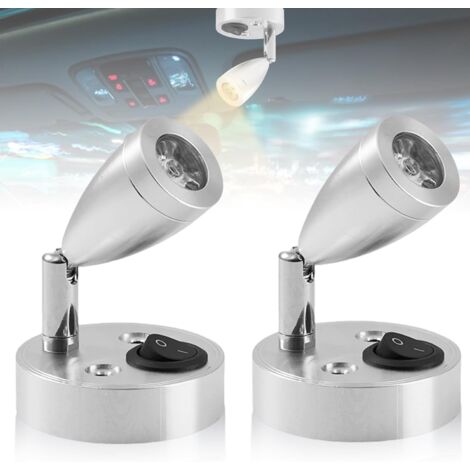 Juego de 2 luces de lectura LED de 12 V para autocaravanas y caravanas - Iluminación interior con interruptor regulable - 3 W - Blanco cálido 3000 K - Uso náutico