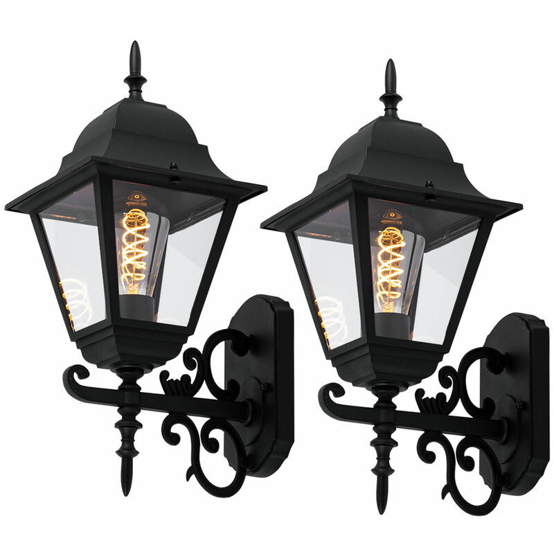 

Juego de 2 apliques LED ALU linternas de fachada iluminación de jardín lámparas de vidrio exterior negro