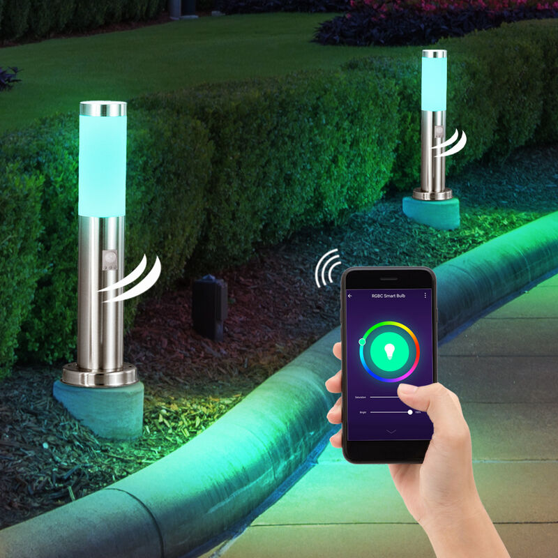 

Juego de 2 luces de pie para exteriores RGB Smart Home, aplicación de detector de movimiento para jardín, Google