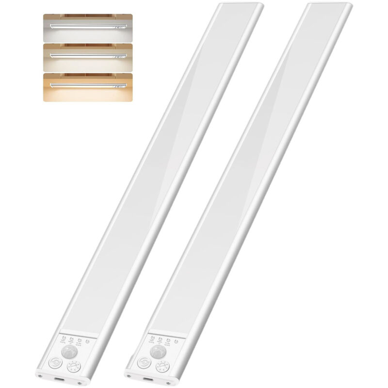 Juego de 2 luces LED con sensor de movimiento, luces recargables para armario, iluminación magnética debajo del gabinete con brillo ajustable, 30 cm