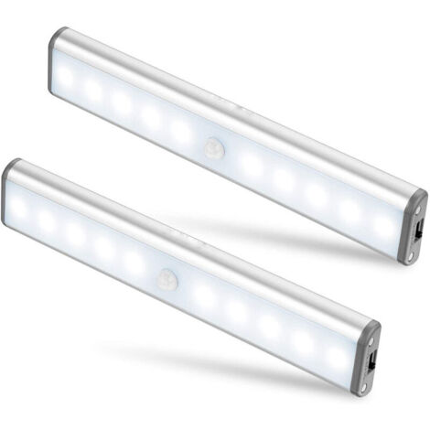 Juego de 2 luces LED de 10 LED, inalámbricas, recargables por USB, magnéticas, con sensor de movimiento, 2 modos de luz, portátiles. Luz de armario, luz de emergencia, luz nocturna infantil, extra.