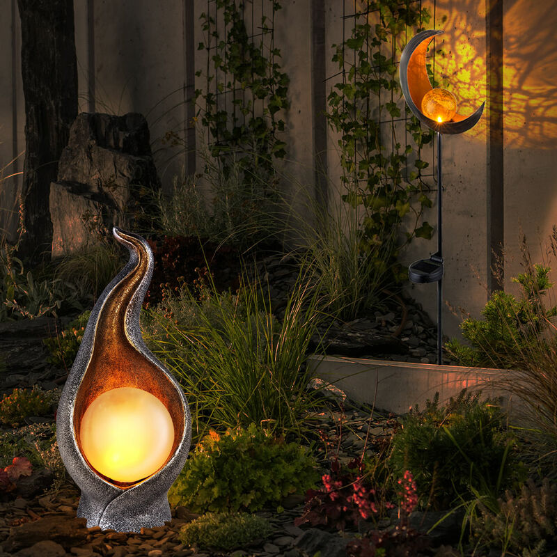 

Juego de 2 luces LED para enchufes solares Bronce Moon Flame Iluminación de jardín Lámparas para exteriores oro plata